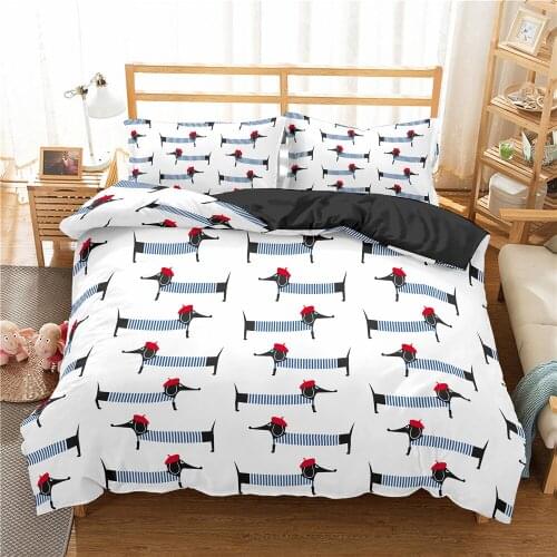Cute Dachshund Printed Bedding Set 3d Cartoon Comfortable Soft Quilt Cover Cotton Bedding Set Queen King Full Size 3 Pieces