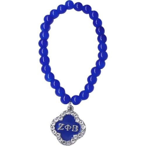 Hot fashion Greece sorority ZETA PHI BETA society Blue Rhinestone Beads Elastic Bracelet bangle