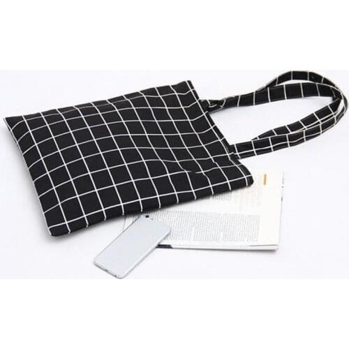 Fashion Women Student Canvas Bag Linen Plaid Shoulder Tote Handbag Eco Shopping Large Capacity 2020 New Casual Simple Bags