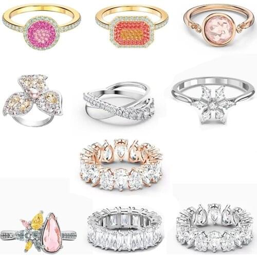 Fashion Accessories New Snowflake Water Drop Square Shiny Crystal Ring Romantic Female Jewelry Birthday Gift