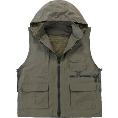 Men/Women Multi-pockets Outdoor Hiking Vest Male/Female Photography Director Climb Sleeveless Hooded Jacket Military Waistcoat