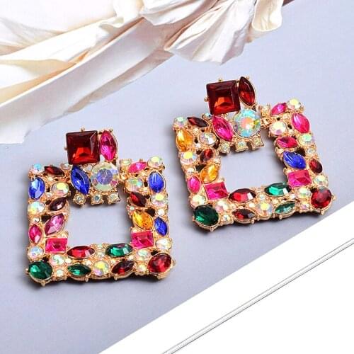 New Fashion Colorful Rhinestone Earrings Women Bohemian Geometric Dangle Earring Engagement Party Charm Jewelry