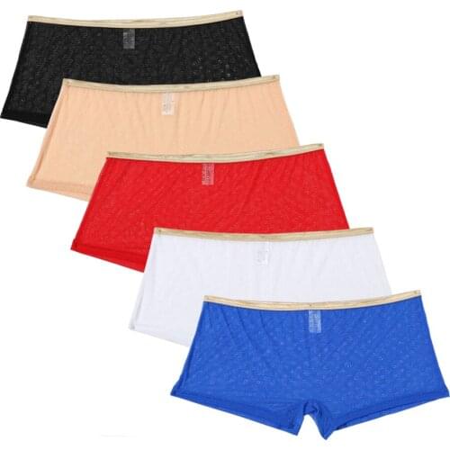 New Fashion Sexy Men Underwear Boxer Men Breathable Thin Low Waist Lace Boyshort Mens Youth Underpants 5Pcs / Lot