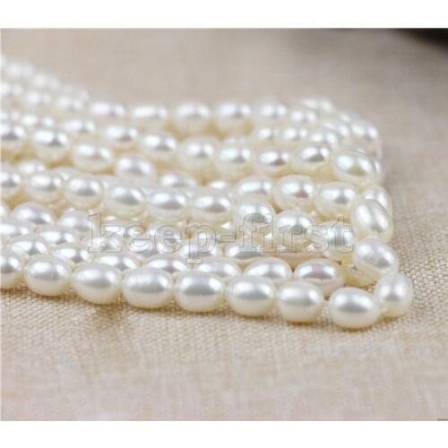 NEW 7-8mm Natural White Purple Pink Rice Freshwater Pearl loose Beads strands 14" AAA DIY