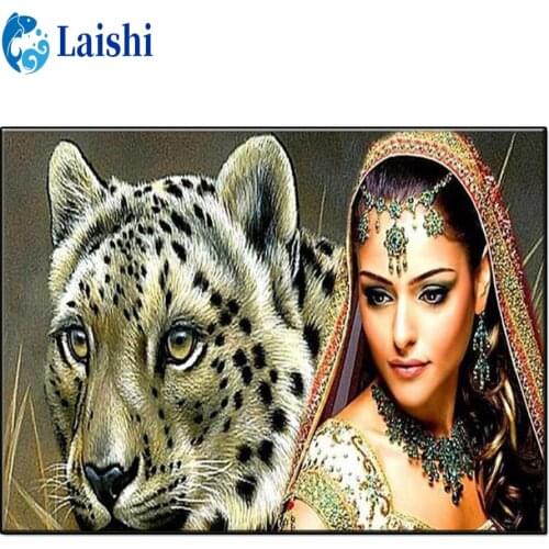 Full square/Round Diamond Indian woman, leopard embroidery diamond Painting Cross Stitch Rhinestone Of picture Mosaic Diamond