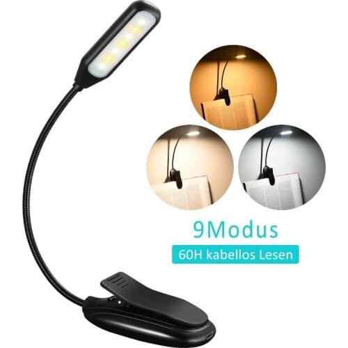 Portable USB Rechargeable Desk Reading Light Clip Light 9 Lighting Modes with Memory Function 60 Hrs Lamp for For Night Reading