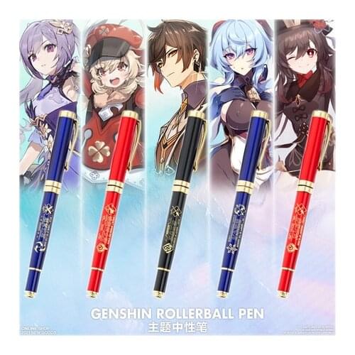 Anime Genshin Impact Zhongli Keqing Hu Tao Ganyu Klee Metal Stationery Sign Ballpoint Gel Pen Rollerball Pen Student Cosplay NEW