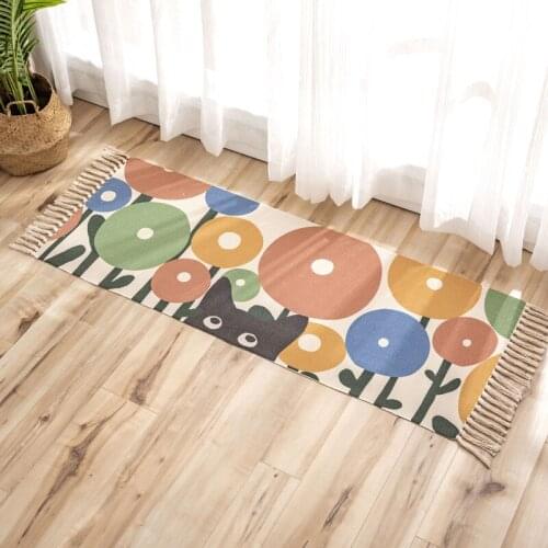 Modern Tassel Weave Area Rug Fashion Printing Livingroom Linen Floor Decor Carpet Bay Window Bedside Door Foot Mats
