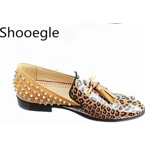 Leopard Print Rivets Tassel Men Flats Handmade High Quality Loafers Men Business Dress Shoes Driving hombre Shoes