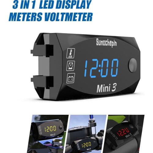 New 12V Motorcycle 3 In 1 Voltmeter LED Electronic Screen Displays Time/Temperature/Voltage Universal Motorcycle Parts