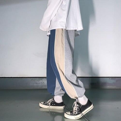 Spring casual pants male Korean trend straight wide-leg loose ankle-length sports trousers preppy style high street sweatpants