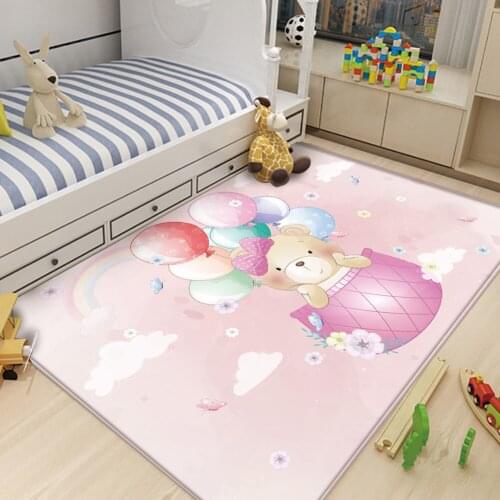 Balloon Pink Bear Picture Non-Slip Children Flannel Carpet Baby Hand Print Carpet Baby Play Mat Fashion Children Carpet