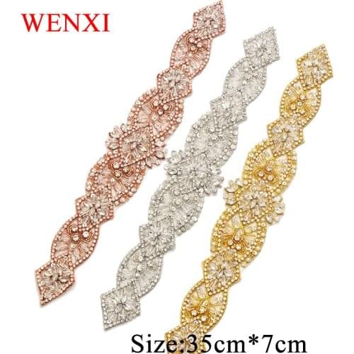 WENXI (30pcs) Wholesale Clear Rose Gold Crystal Rhinestones Appliques Accessory For Bridal Gown Dress Sash DIY Bridal Sash WX827