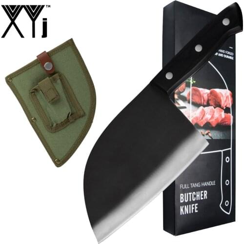 XYj Butcher Knife,Professional High-Carbon Steel Kitchen Knife,Wood Handle,Suit For Cleaver Meat Chopping Bone,With Nylon Sheath