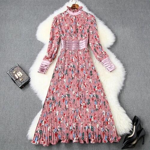 Spring 2020 for European and American womens wear Lantern sleeve long sleeve stand collar Splicing printing Fashion dress