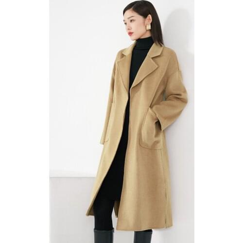 2021 winter new fashion simple solid color long sleeve medium long casual wool coat women