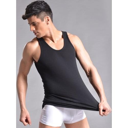 New Summer Mens Solid Vest Sport Male Fitness Stretch Cotton Breathable Vests Comfortable Underwear Wife Beater Tank Top Men