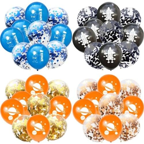 10/15pcs 12inch Astronaut Planet Rocket Round Latex Confetti Balloon Set Baby Shower Childrens Day Birthday Party Decor Ballons
