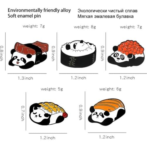 New 20Pcs 5 Styles Panda Sushi Alloy Brooch Badge Lapel Toy