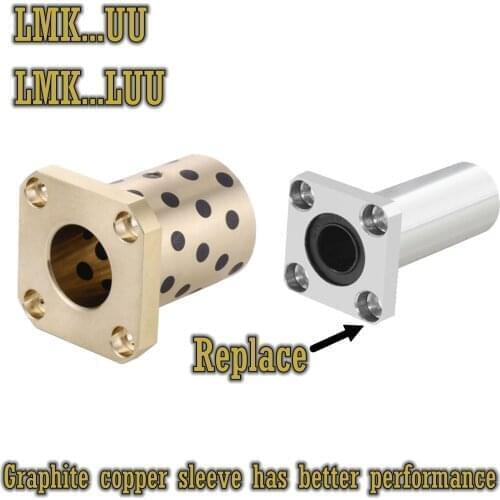 More Durable LMK6UU LMK6LUU LMK8UU LMK8LUU LMK10UU LMK10LUU LMK12UU Flanged Bronze Impregnated Graphite Oilless Bushing Linear