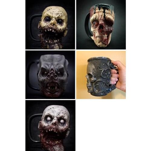 Skull Coffee Mug 3D Skull Resin Scaring Bloody HORROR ZOMBIE Head Mugs With Stainless Steel Core