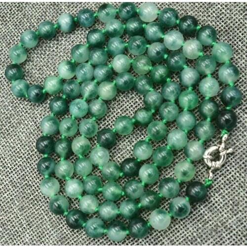 Long 32" 8mm Green Jade Round gemstone Beads Necklace AAA
