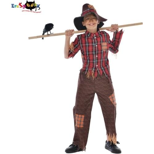 Eraspooky Boys Scarecrow Cosplay Straw Man Halloween Costume For Kids Christmas Party Stage Fancy Dress