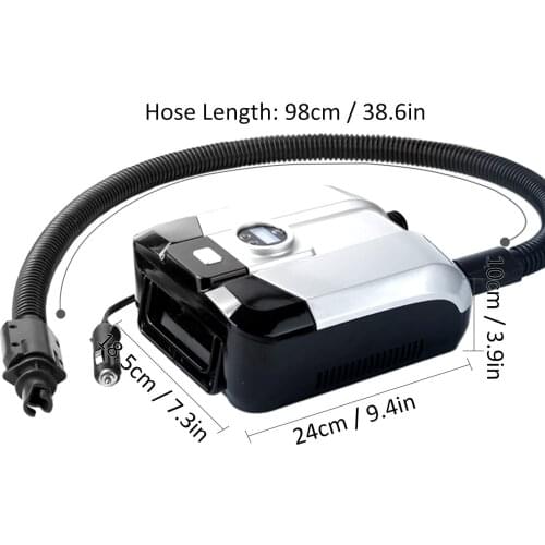 Electric Air Pump 12 Volt Quick Air Inflator Deflator with Digital Display for Inflatable Stand Up Paddle Board Boat