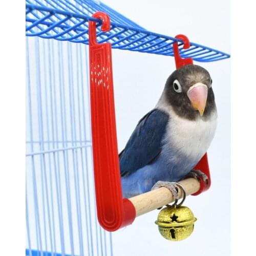 Bird Swing Chewing Toys Parrot Hammock Toys Wooden Perch with Gold Matte Bell for Small Bird Myna Golden Sun Macaws
