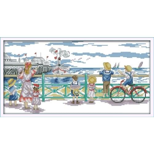Seeing the sea cross stitch kit people 18ct 14ct 11ct count print canvas stitches embroidery DIY handmade needlework