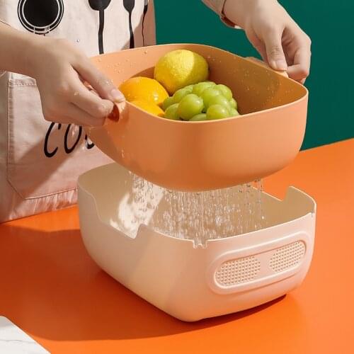Kitchen Double Drain Basket Bowl Washing Storage Basket Strainers Bowls Drainer Vegetable Fruits Cleaning Colander Tools