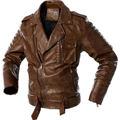 US Size M-4XL Mens Suit Collar Leather Coats Male High Quality Chaqueta Moto Hombre Retro Handsome Motorcycle PU Leather Jacket