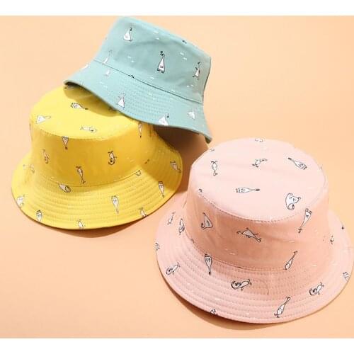 Bucket Hat Men Women Summer Bucket Cap Women Cartoon Print Sun Hat Fisherman Cap Double-sided Bucket Outdoor Headwear