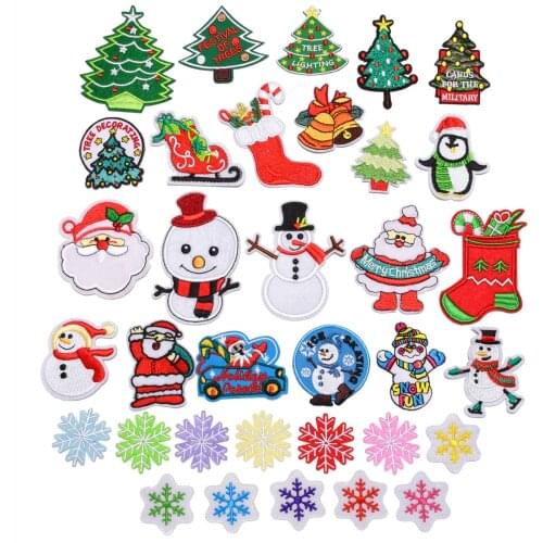 Christmas Tree Embroidery Patches Iron on Snowman Badges DIY Thermo Sticker for Clothes Hole Patch Decorative Snowflake Applique