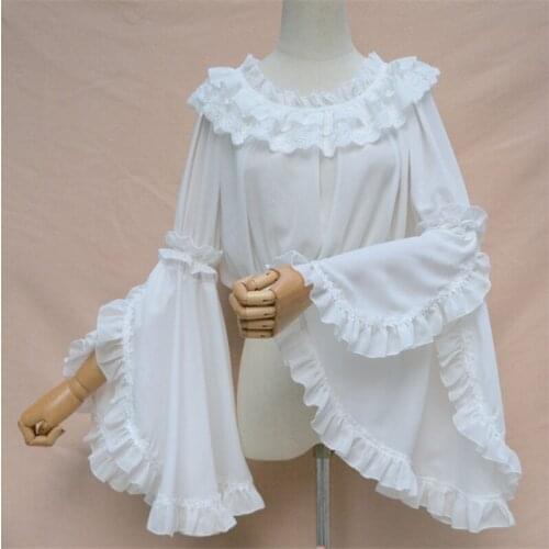 2021 New Long Sleeve Chiffon Lolita Shirt Cosplay Tea Party Top Lolita Sweet and Cute Japan Cute Top Nostalgic Retro White Black