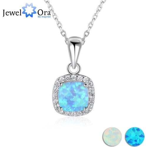 New Trendy Square Blue Opal 925 Sterling Silver Necklaces & Pendants with White CZ Cubic Zirconia Jewelry (JewelOra NE102693)