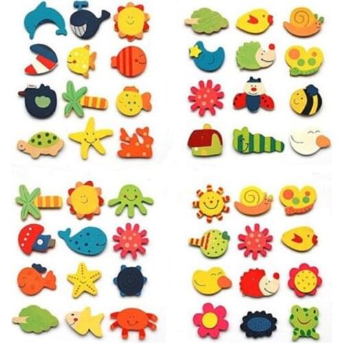 New Arrival 12pcs Novelty Animals Wooden Fridge Magnet Sticker Cute Funny Refrigerator Toy
