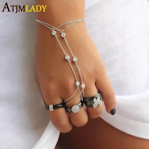 New arrive 3 pcs AAA sparking bling cubic zirconia link chain 14+3cm 100% 925 sterling silver bracelet with ring