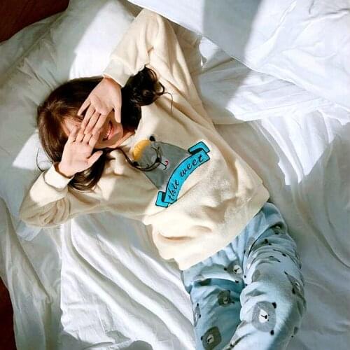 Winter Bear Pijamas Nightwear Flannel Kawaii Pajama for Teen Girls Cartoon Sleepwear set Negligee Womens Pyjamas Plants lingerie