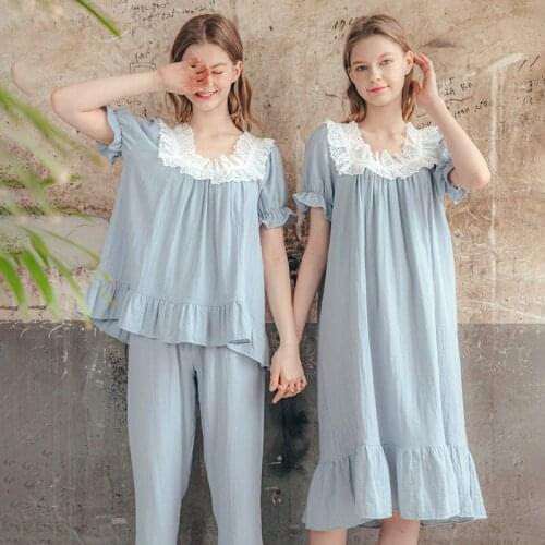Cotton Silk Pajamas Women Summer Pure Cotton Fashion Ladies Suit Simple Casual Short-Sleeved Home Service Pajamas Women