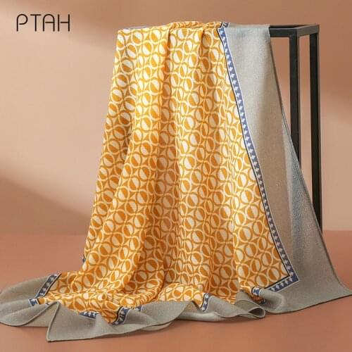 [PTAH] 73*73cm 100% Mulberry Silk Scarf Ladies Temperament Elegance Silk Scarf Fashion Square Neckerchief Printed High Quality