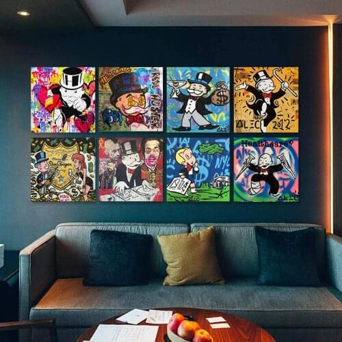 Real Hustler Monopoly Millionaire Cartoon Poster And Prints Graffiti Art Canvas Painting On Wall Decoration For Living Room