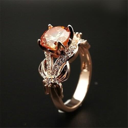 Rose Gold Flower Crystal Wedding Rings for Women Female Bowknot Cubic Zirconia Engagement Ring Couple Valentines Day Jewelry