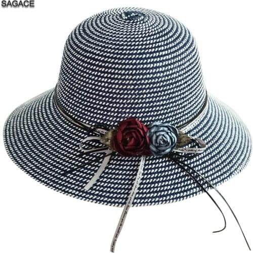 SAGACE Summer New Women Sun Hat Hoilday Floppy Straw Hat Ladies Wide Brim Beach Foldable Bow Flower Straw seaside Beach Cap A310