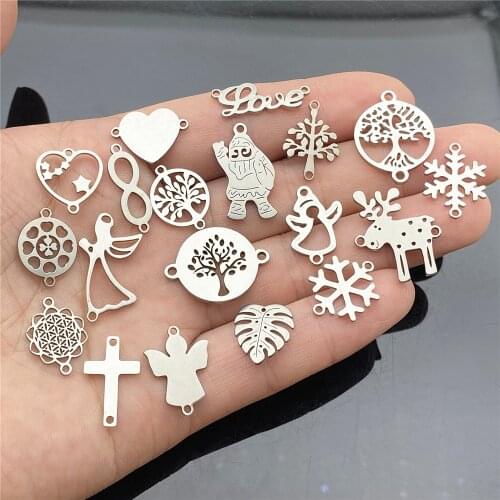 Mixed Christmas Charms Stainless Stell diy Findings love Gift Bracelet Connector Snowflake Cross Angel Handmade Diy Jewelry Make