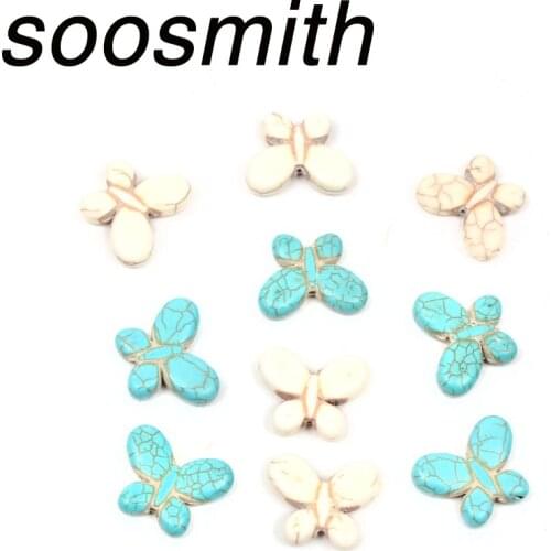 Soosmith Beautiful Unique Natural 10Pcs 20x25mm Big Butterfly Turquoises Stone Beads Loose Beads For Jewelry Making Findings Diy