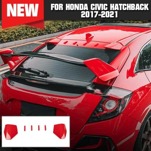 For Honda Civic Hatchback 2016-2020 Type R Roof Spoiler Tail Lip Wing Bar Trim ABS Plastic Black Carbon Fiber Pattern Spoiler