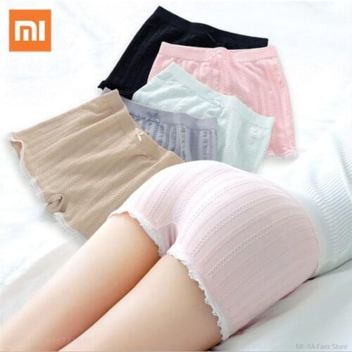 Xiaomi Summer Thin Women Large Size Safety Pants Shorts Thread Striped Seamless Stretchy Underpants Solid Ruffled Boxer Shorts