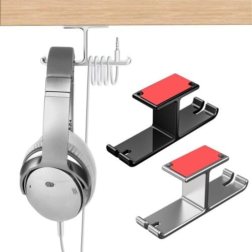 Vococal Headphone Hanger Under Desk Aluminum Alloy Gaming Headset Hook Stand Holder Mount with Cable Organizer