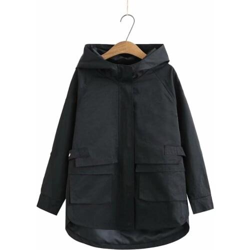 Plus size jackets oversized women2021 new Casual spring autumn zipper pocket hooede Women coat solid black pink gray tops